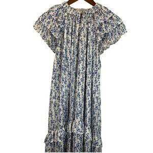 Sabina Musayev Gwen Blue Floral Maxi Dress Gold Threading Size XL Made in Israel